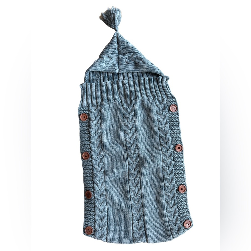 Unisex Baby Knitted Lounge Stroller Wrap Sack, Gray, One Size Wooden Buttons